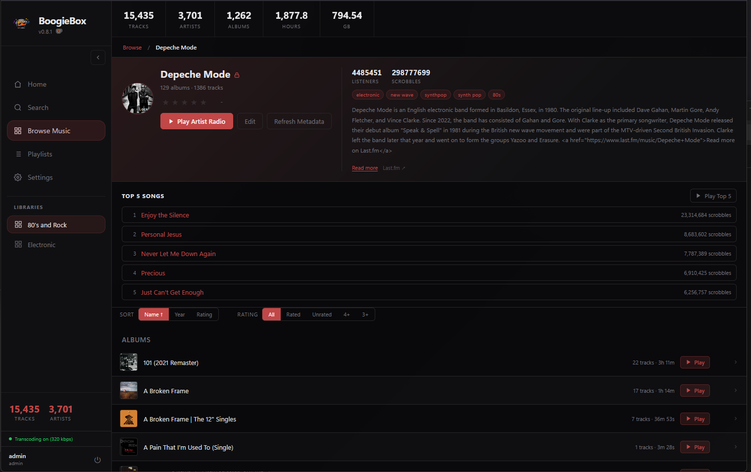 BoogieBox artist detail page