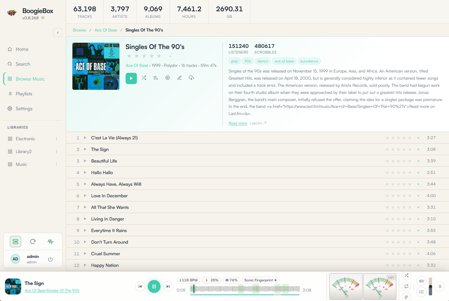 BoogieBox theme picker showing multiple color themes