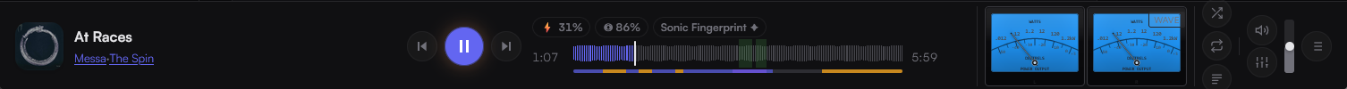 BoogieBox playback bar showing an alternate VU meter style